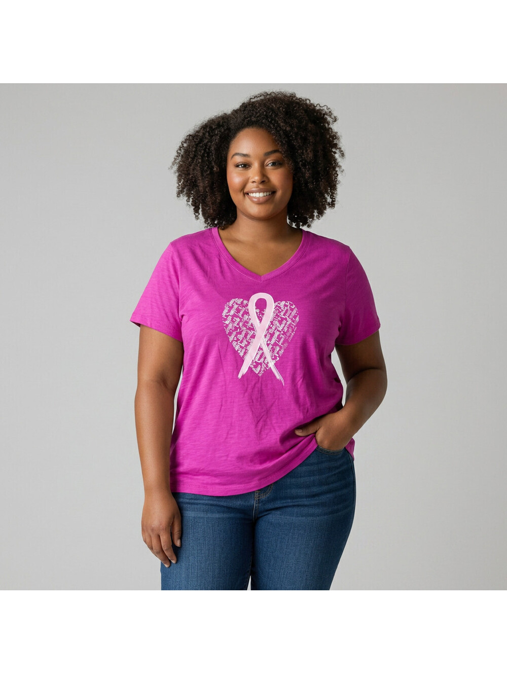 New Made For Life T-Shirt Women XL Pink Graphic Print V-Neck Short Sleeve Cotton